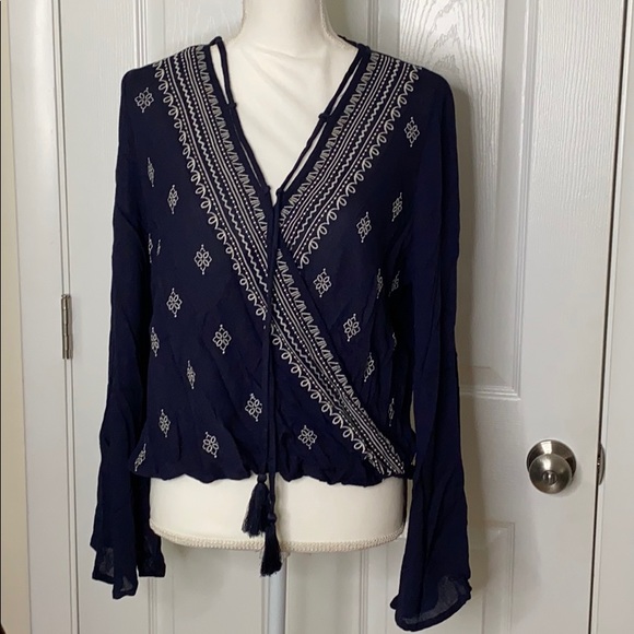 En Creme Tops - Navy Blue Bohemian Blouse